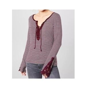 Buckle BKE red white striped long sleeve with tie up front and lace sleeves S